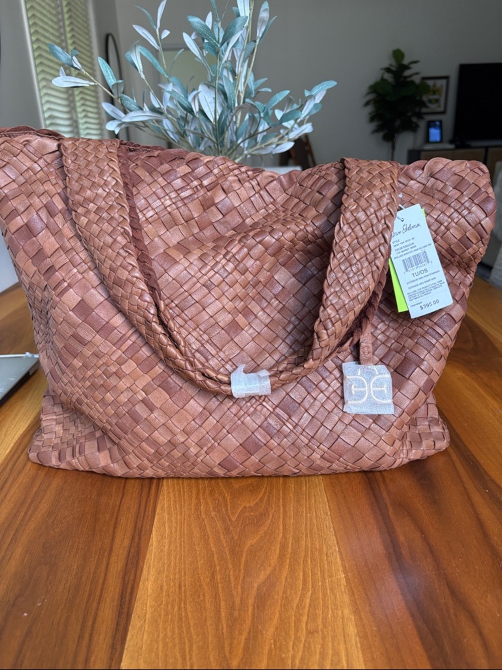 Sam Edelman Woven Tote Bag in Cognac Brown